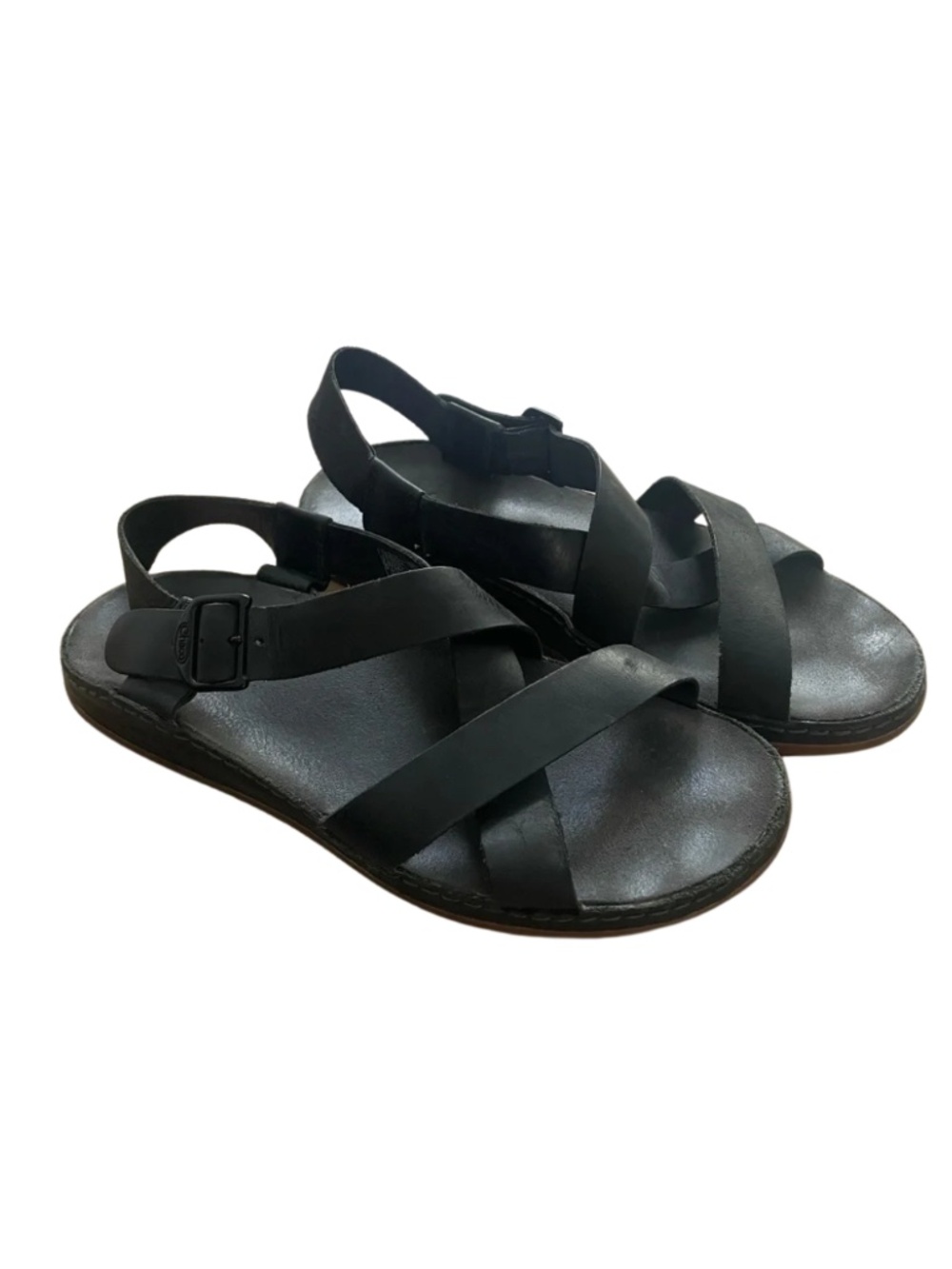 Chaco Black Leather Strappy Sandals Hiking Casual Women 8 #0099